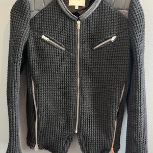 IRO Ceylona Leather Trimmed Waffle Knit Jacket EUR 38
